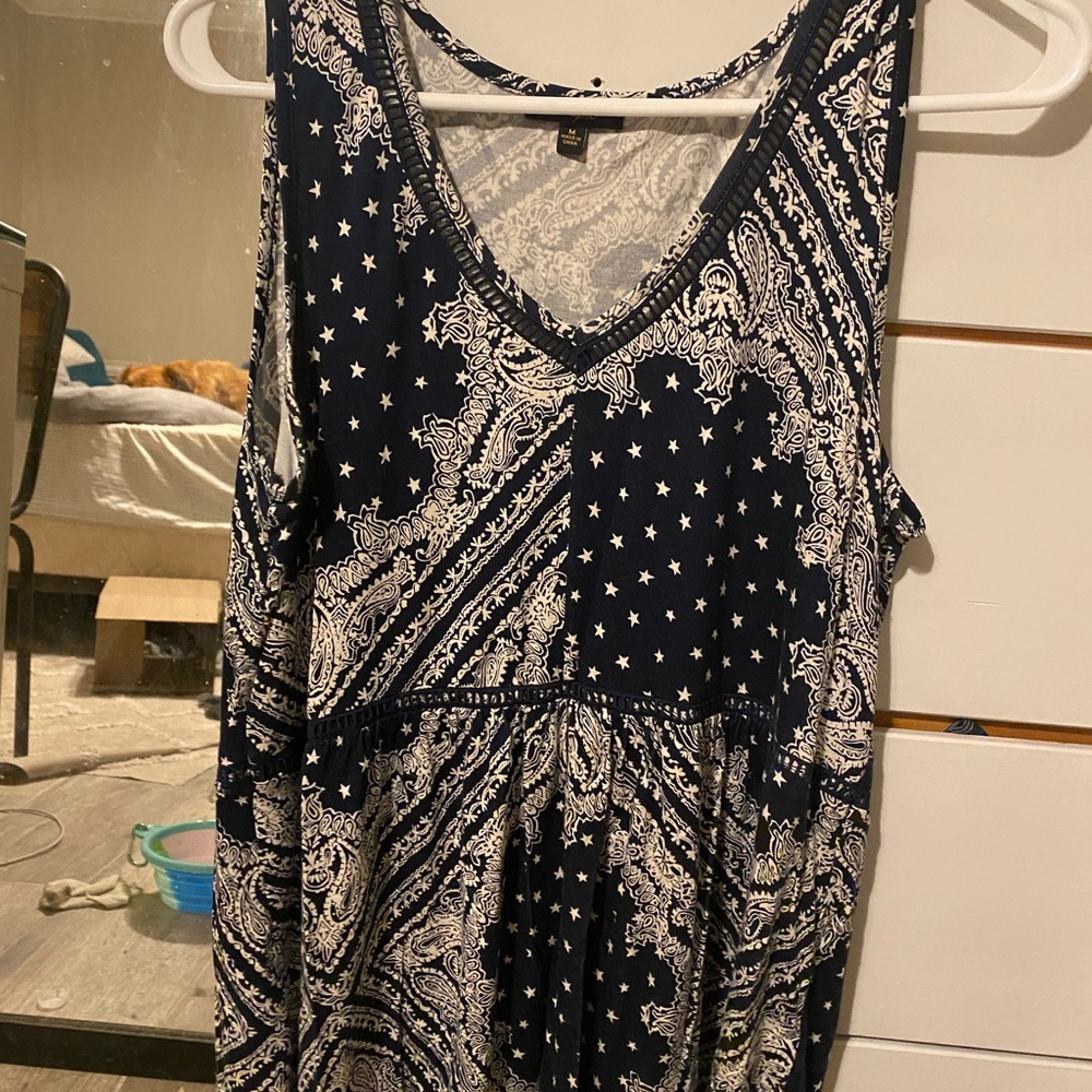 blue and white tank top